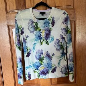 J. Crew crew neck floral sweater. Size Medium. Cream, blue & purple flowers.